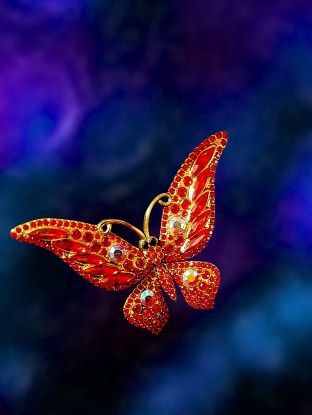 Red Rhinestone Butterfly Brooch